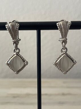 Rare Judith Ripka Sterling Silver Sandblasted Glass Drop Earrings